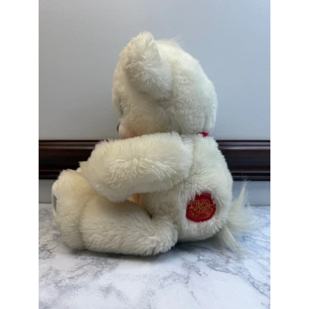 Precious Moments White Teddy Bear Plush Red Ribbon Teal Eyes Vintage Collectible